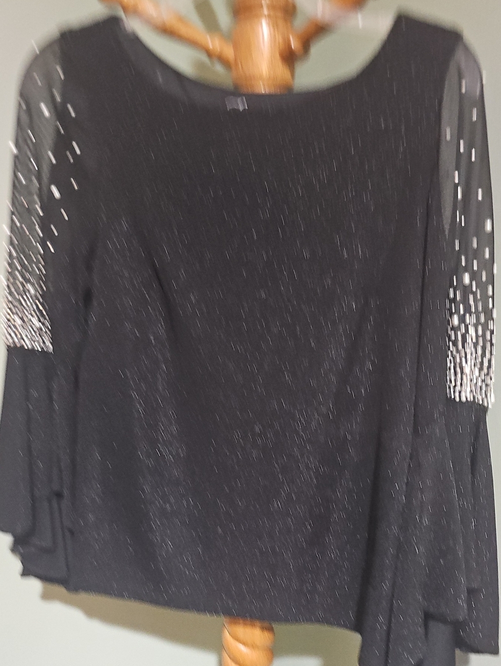 Alex Evenings Black Sparkle Tunic with Embellished Bell Sleeves - Size S